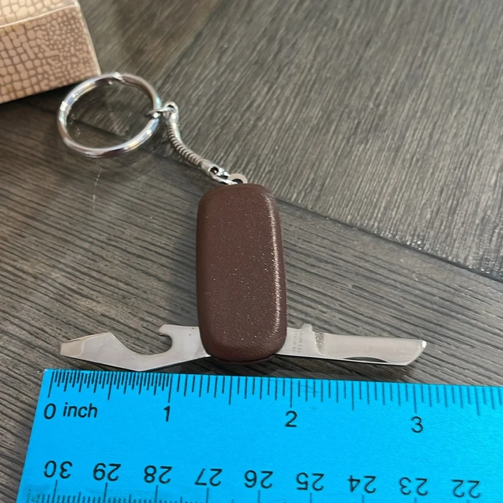 Vintage 1983 Avon Pocket Penknife Keychain Brown Simulated Leather
